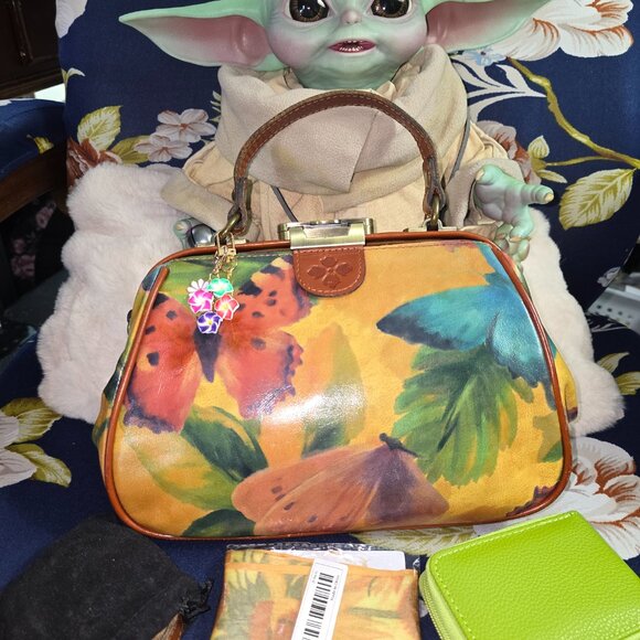 Patricia Nash Watercolor Butterfly Italian Leather Gracchi Satchel - Bag only - Picture 3 of 9